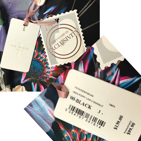 Ted Baker London Low V Neon Poppy Swimsuit 3 - Picture 5 of 8